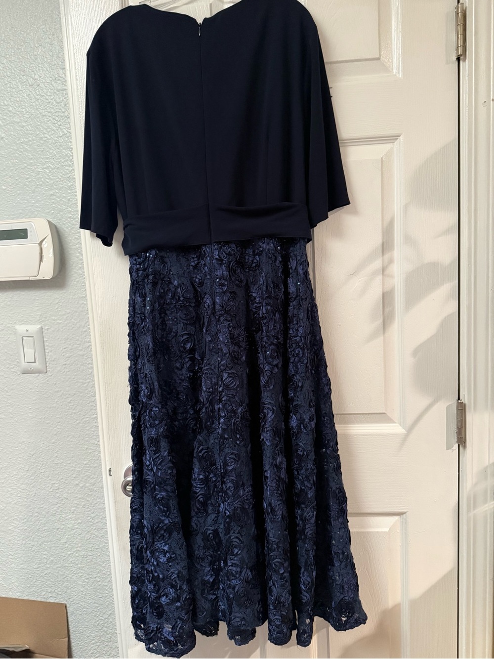 Alex Evenings Navy Wrap Bodice Floral-Texture Midi Dress - Picture 5 of 5